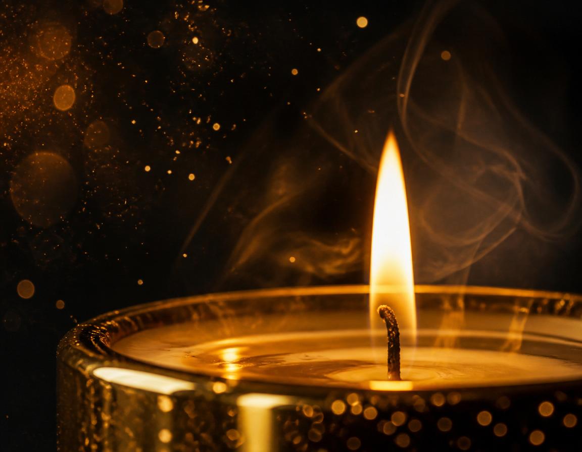 Chama de vela artesanal com partículas douradas